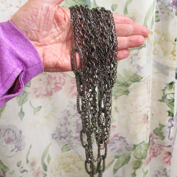 VINTAGE Metallic Grey Multi-Chain Necklace~48" Waist Length Convertible Necklace - Picture 8 of 11